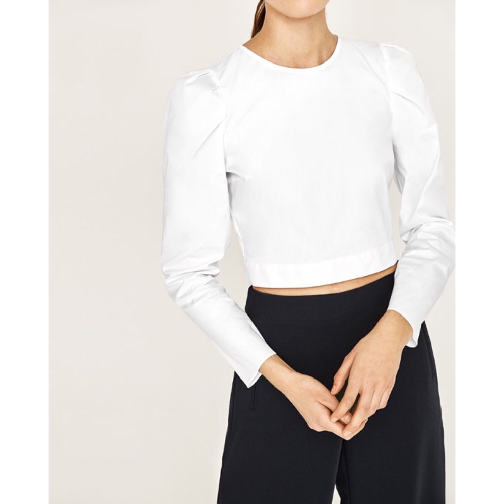 Zara cropped long sleeve blouse w/ gold zipper